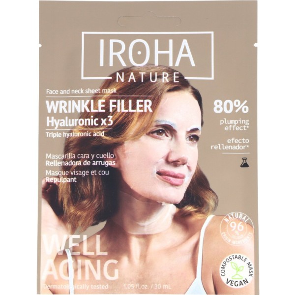 Iroha Nature Mascarilla Facial y Cuello Rellenadora Antiedad Triple Ácido Hialurónico 1ud